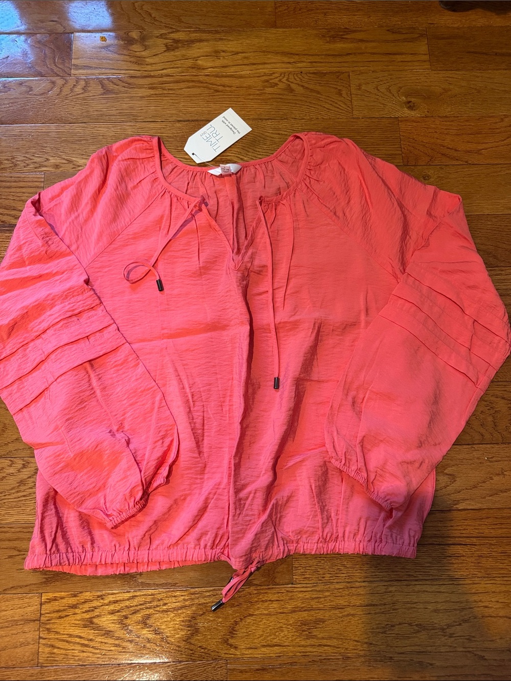 NWT Lightweight Coral Pink Drawstring Top